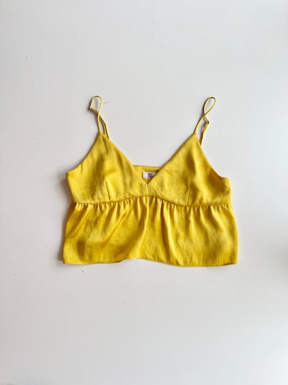 Aritzia LITTLE MOON Lover Gold Yellow Satin Cropped Peplum Tank Top, Size S - Picture 5 of 16